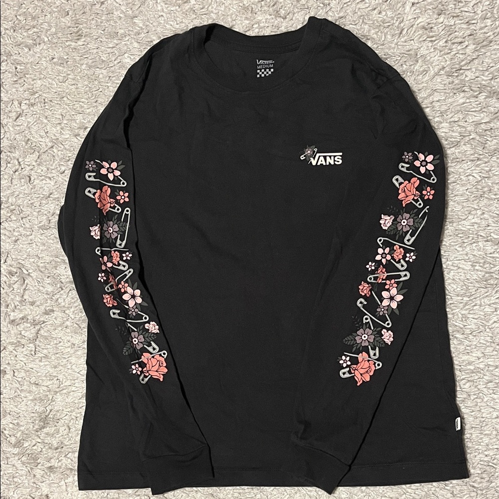 Vans Black Long Sleeve with Floral Sleeve Accents
